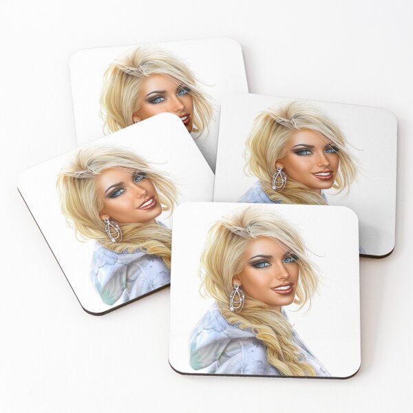 Item preview, Gorgeous Blonde Woman – Realistic Portrait with Blue Eyes and Silver Earrings designed and sold by RaresS.