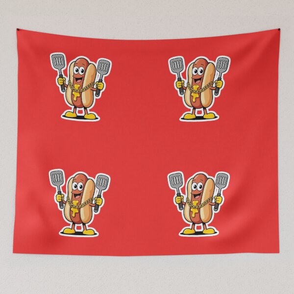 Item preview, Funny Hot Dog Character With Gold Chain And Grill Spatulas designed and sold by Aneta-Design.