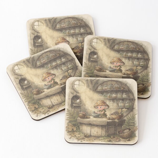 Item preview, Toadstool Apothecary Sprite Grinding Herbs Storybo designed and sold by PictorialWhimsy.