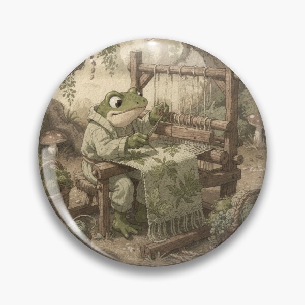 Item preview, Frog Weaver at a Tiny Loom Cottagecore Art designed and sold by PictorialWhimsy.
