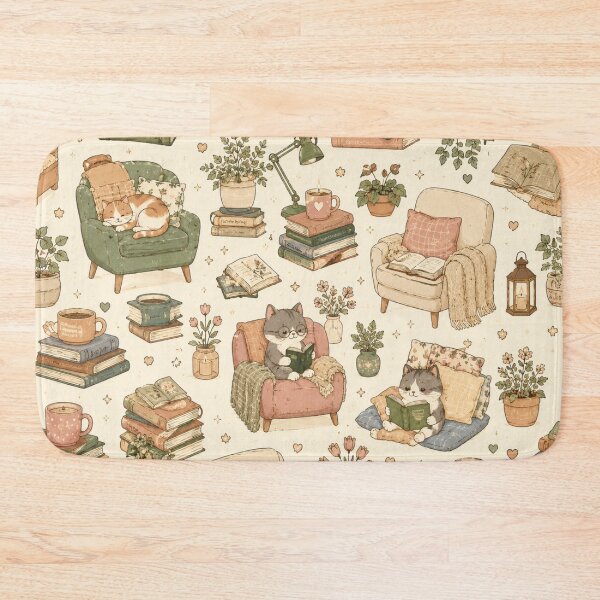 Item preview, Cozy Reading Nook with Cute Cats designed and sold by 0606PM.