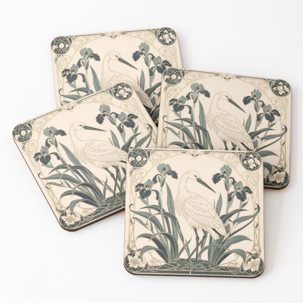 Item preview, Art Nouveau Stork Among Iris in Gold designed and sold by PictorialWhimsy.