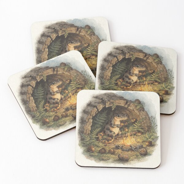Item preview, Salamander Folk Toasting Acorns Storybook Art designed and sold by PictorialWhimsy.