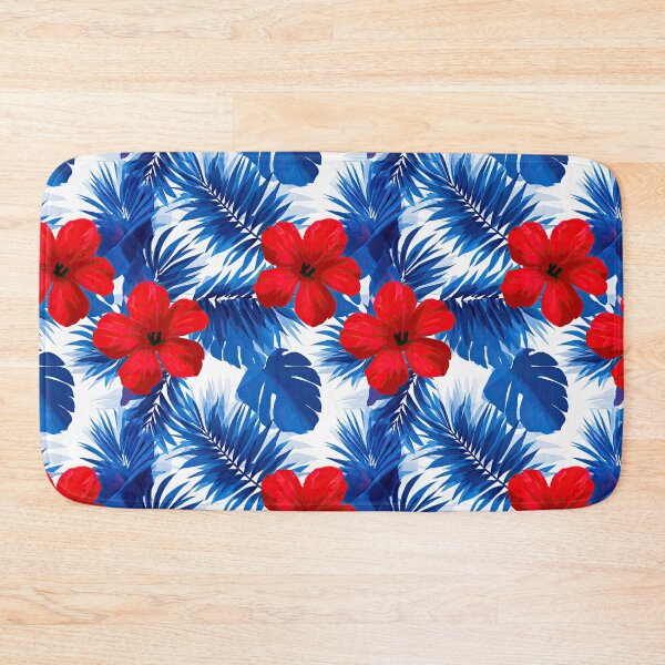 Item preview, Vibrant Red Hibiscus And Blue Foliage Pattern designed and sold by igraphixart.