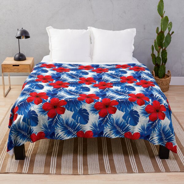 Item preview, Vibrant Red Hibiscus And Blue Foliage Pattern designed and sold by igraphixart.