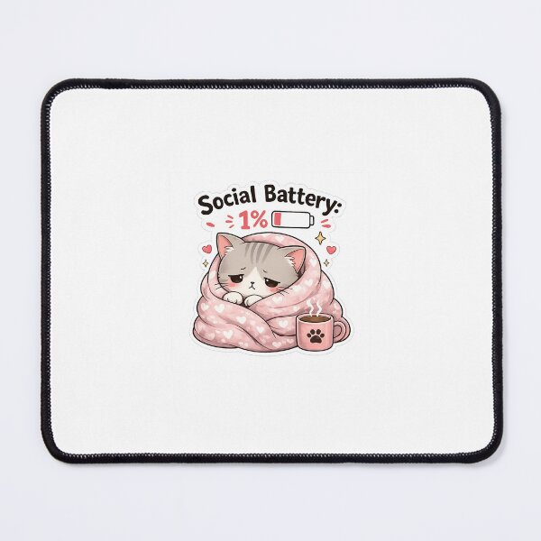Item preview, Social Battery 1% Cute Cat Sticker | Introvert Kawaii Cozy Cat Meme designed and sold by graphixlab09.