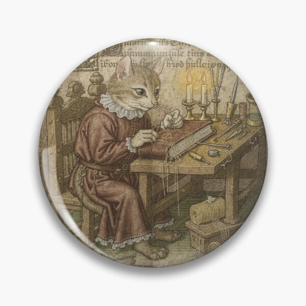 Item preview, Medieval Cat Bookbinder Sewing a Tome Manuscript designed and sold by PictorialWhimsy.