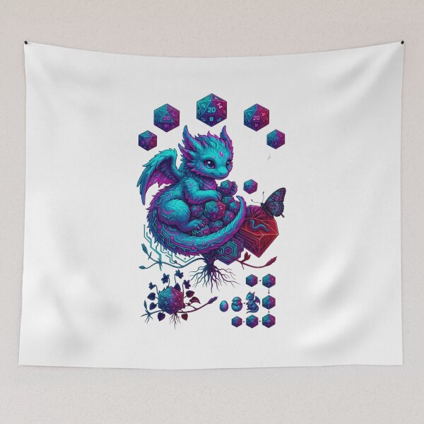 Item preview, Fantasy Sci-Fi Cute Dragon D20 Dice - Futuristic Gaming Neon Dragon Poster Art designed and sold by Clintora.