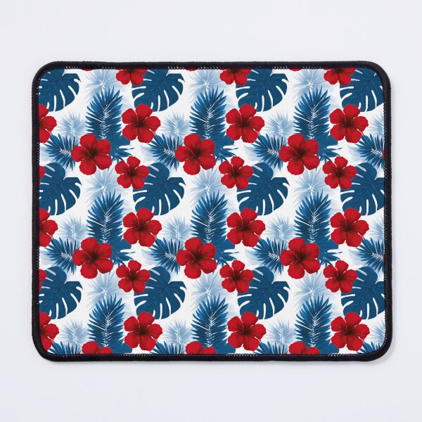 Item preview, Bold Red Hibiscus And Blue Palm Leaf Pattern designed and sold by igraphixart.