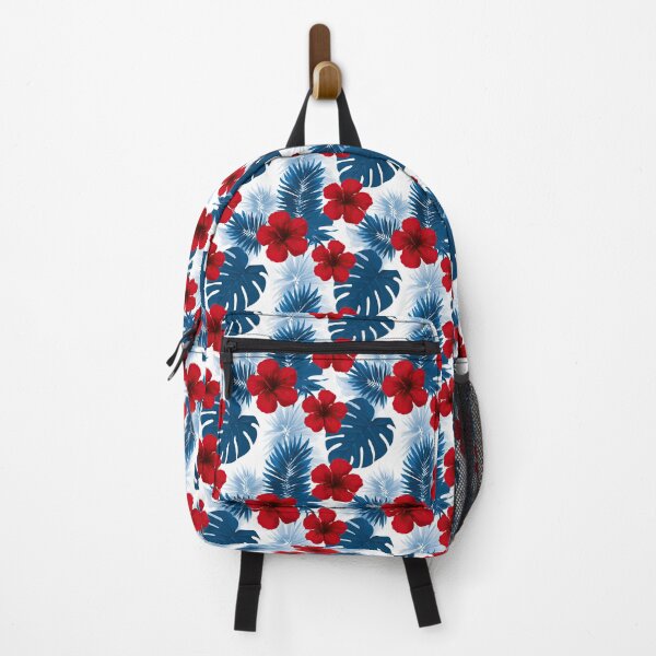 Item preview, Bold Red Hibiscus And Blue Palm Leaf Pattern designed and sold by igraphixart.