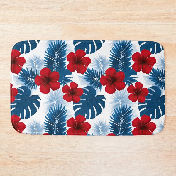 Item preview, Bold Red Hibiscus And Blue Palm Leaf Pattern designed and sold by igraphixart.