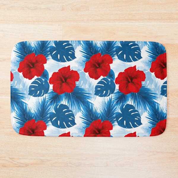 Item preview, Red Hibiscus And Blue Tropical Leaves Pattern designed and sold by igraphixart.