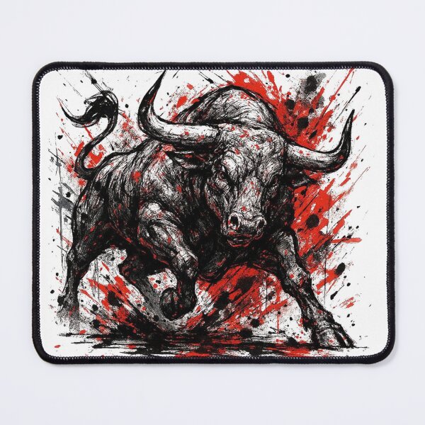 Item preview, Charging Bull Street Art, Powerful Taurus Bull Illustration, Red Black Ink Splash Animal Design designed and sold by gkhanco.