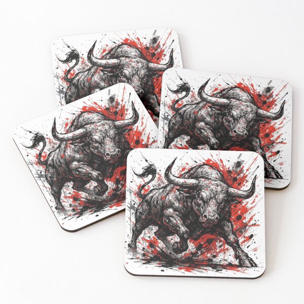 Item preview, Charging Bull Street Art, Powerful Taurus Bull Illustration, Red Black Ink Splash Animal Design designed and sold by gkhanco.