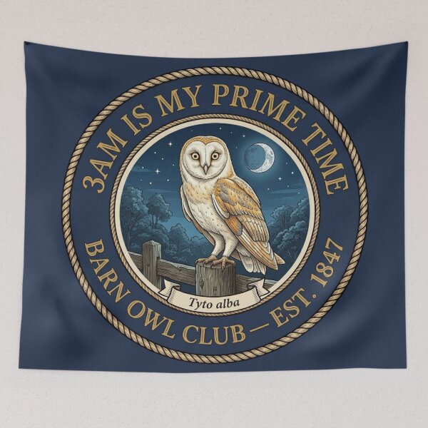 Item preview, 3am Is My Prime Time Barn Owl Club Humor Badge designed and sold by CalmCapy Co.
