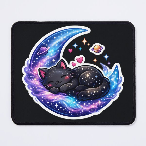 Item preview, Cosmic Cat Sleeping on Galaxy Moon Celestial Space Kitten designed and sold by MCV-Designs.