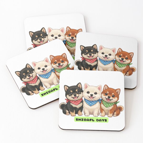 Item preview, Three Kawaii Shiba Inu Dogs with Polka Dot Bandanas designed and sold by Shiba&Friends_Studio_by_Mintriel.