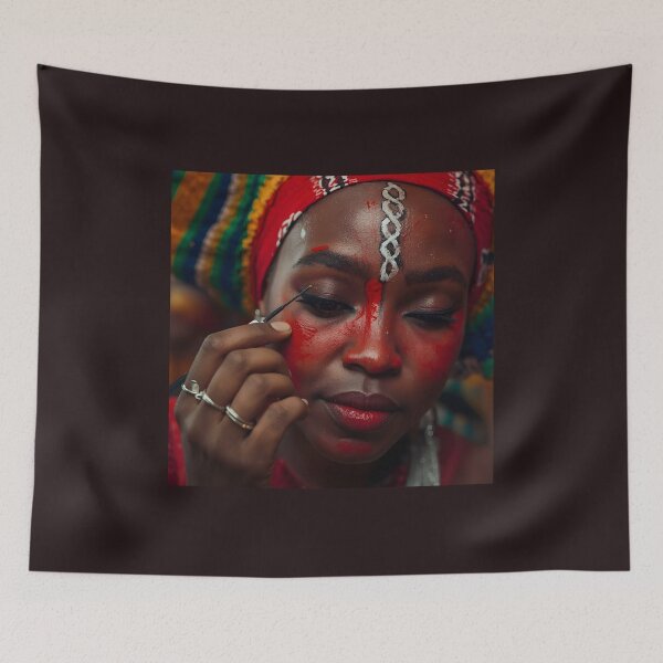 Item preview, African Woman Applying Traditional Festival Face Paint designed and sold by SavannaCanvas.
