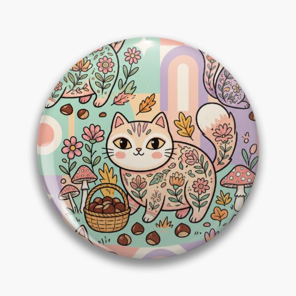 Item preview, Pastel Folk Art Cats in Rainbow Garden | Cottagecore Floral Pattern designed and sold by Iampoji.