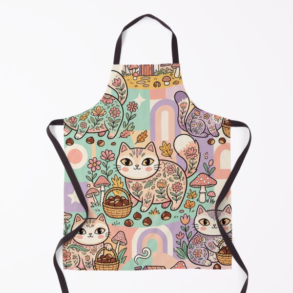 Item preview, Pastel Folk Art Cats in Rainbow Garden | Cottagecore Floral Pattern designed and sold by Iampoji.