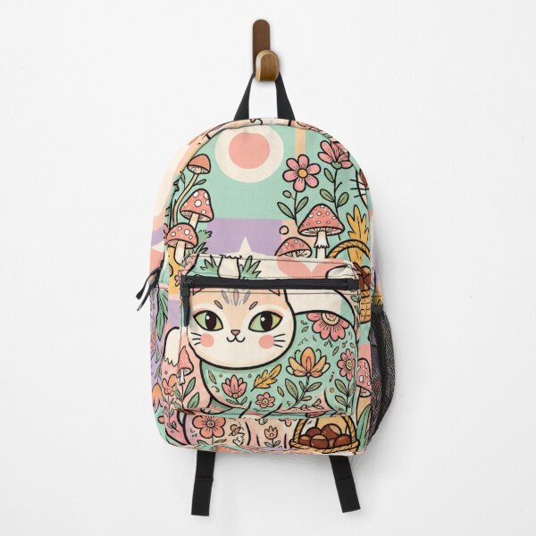 Item preview, Pastel Folk Art Cats in Rainbow Garden | Cottagecore Floral Pattern designed and sold by Iampoji.