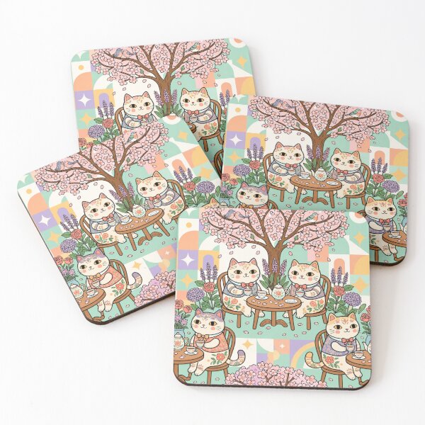 Item preview, Cherry Blossom Tea Party Cats | Cottagecore Cat Garden designed and sold by Iampoji.