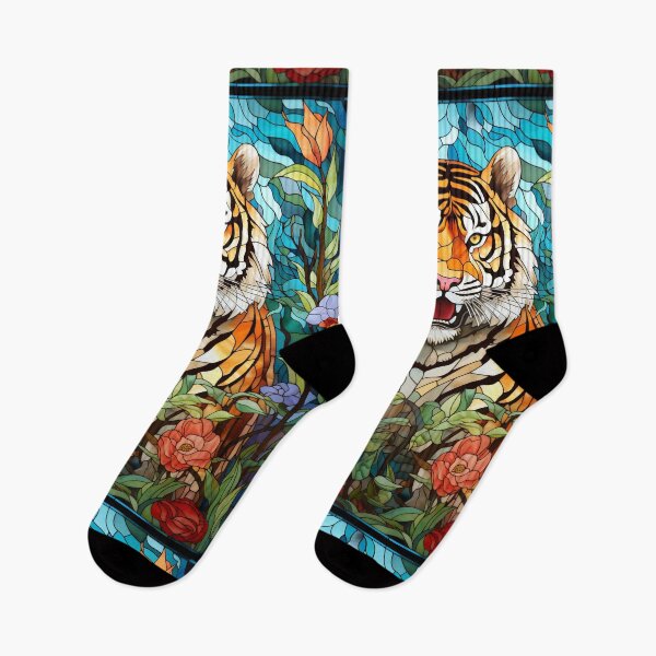 Artikelvorschau, Tiger brüllt im Dschungel – Buntglasfenster-Design entworfen und verkauft von pinkal.