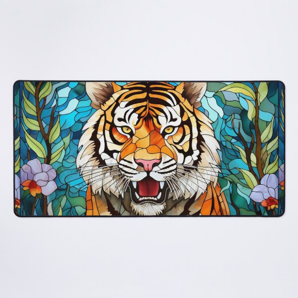 Item preview, Tiger Roaring in the Jungle Stained Glass Window Design designed and sold by pinkal.