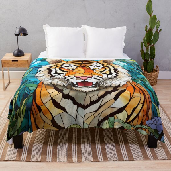 Artikelvorschau, Tiger brüllt im Dschungel – Buntglasfenster-Design entworfen und verkauft von pinkal.
