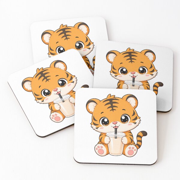 Item preview, Cute Tiger Drinking Bubble Boba Milk Tea designed and sold by Seculinator.