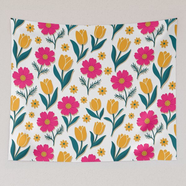 Item preview, Retro Bold Tulips Cosmos and Daisy Flowers Seamless Pattern Vector designed and sold by DiNata.