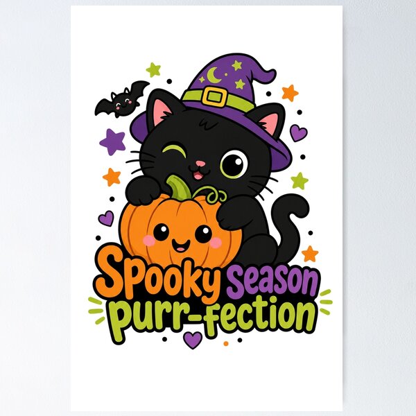Item preview, Spooky Purrfection Black Cat - Cute Spooky Season Halloween Sticker designed and sold by VisualArtsOasis.