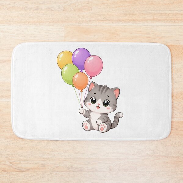 Item preview, Cute Cat Holding Colorful Balloons Birthday Art designed and sold by Seculinator.