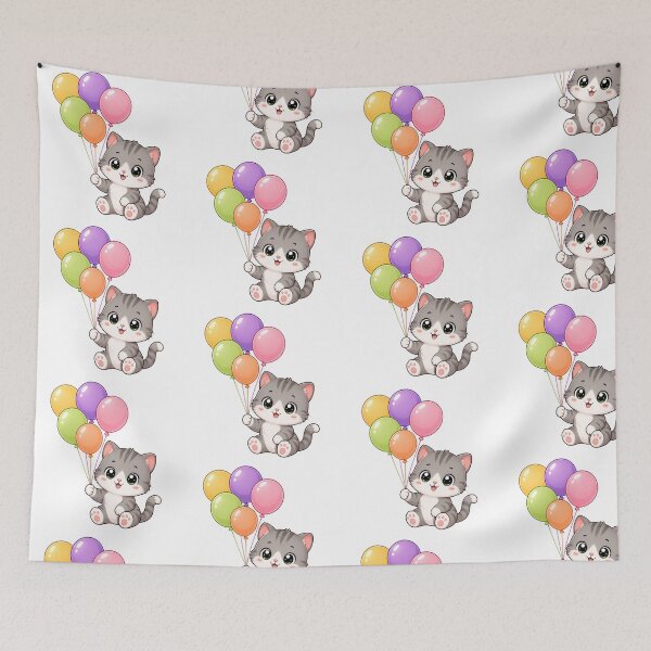Item preview, Cute Cat Holding Colorful Balloons Birthday Art designed and sold by Seculinator.