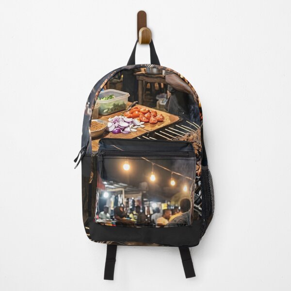 Item preview, African Street Food Vendor Grilling Suya at Night Market designed and sold by SavannaCanvas.