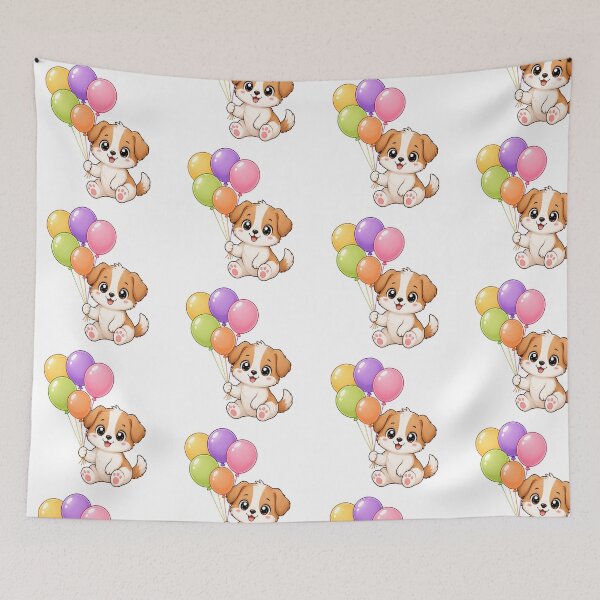 Item preview, Cute Puppy Holding Colorful Balloons Birthday Art designed and sold by Seculinator.