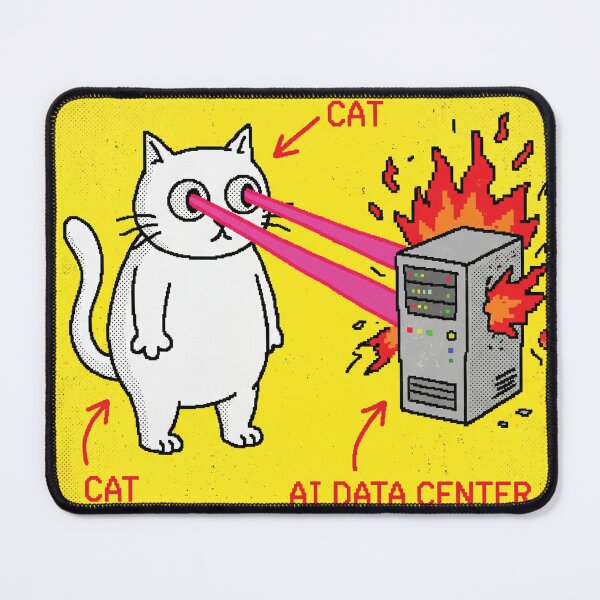 Item preview, Funny Cat Laser Destroying AI Data Center Retro Pixel Meme designed and sold by AdyKurniawan.