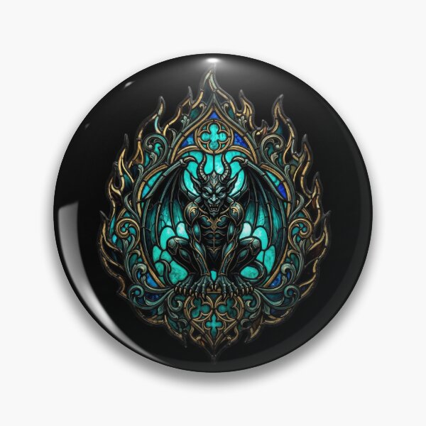 Item preview, Gothic Turquoise Stained Glass Gargoyle Emblem designed and sold by David Mateo ArtWorks.