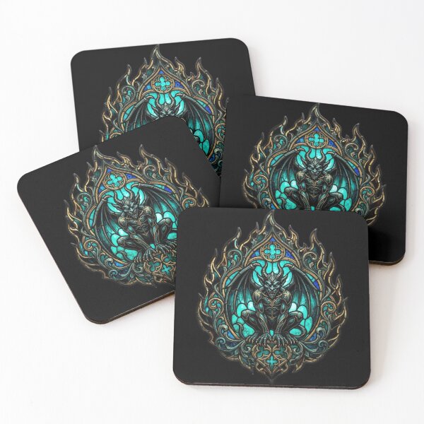 Item preview, Gothic Turquoise Stained Glass Gargoyle Emblem designed and sold by David Mateo ArtWorks.