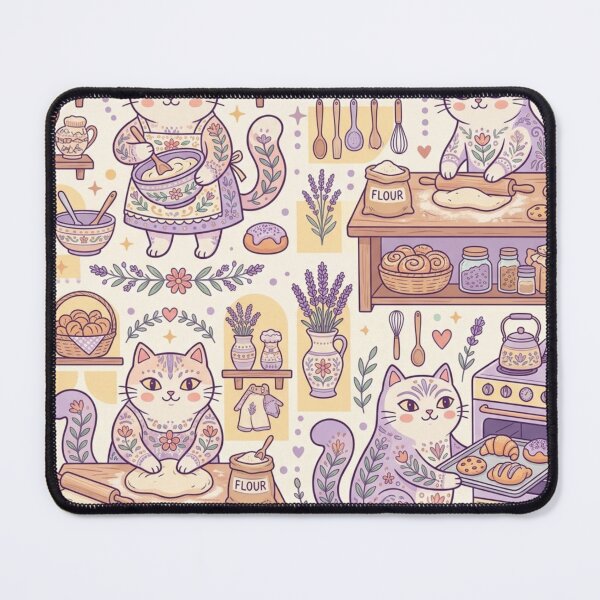 Item preview, Lavender Bakery Cats | Cute Cottagecore Baking Pattern designed and sold by Iampoji.