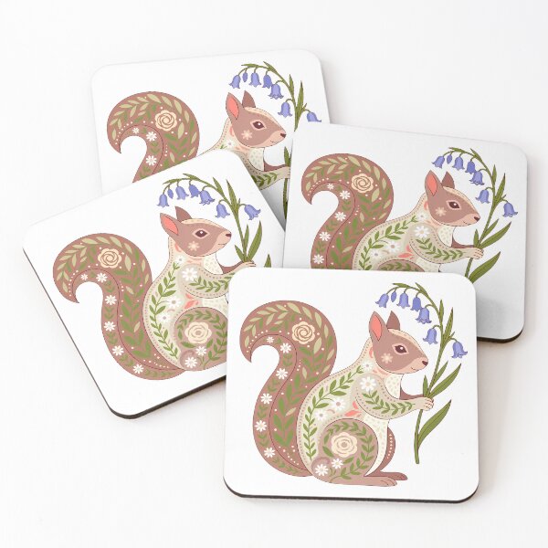 Item preview, Arte popular floral: Ardilla sosteniendo campanillas azules – Arte popular escandinavo de heidiannemorris © designed and sold by FOLK ART FUSION by heidiannemorris.