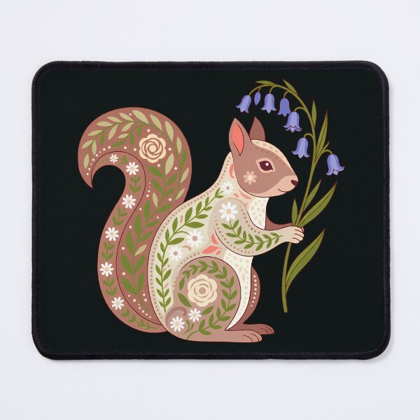 Item preview, Floral Folk Art Squirrel Holding Bluebells – Scandinavian Folk Art by heidiannemorris © designed and sold by FOLK ART FUSION by heidiannemorris.