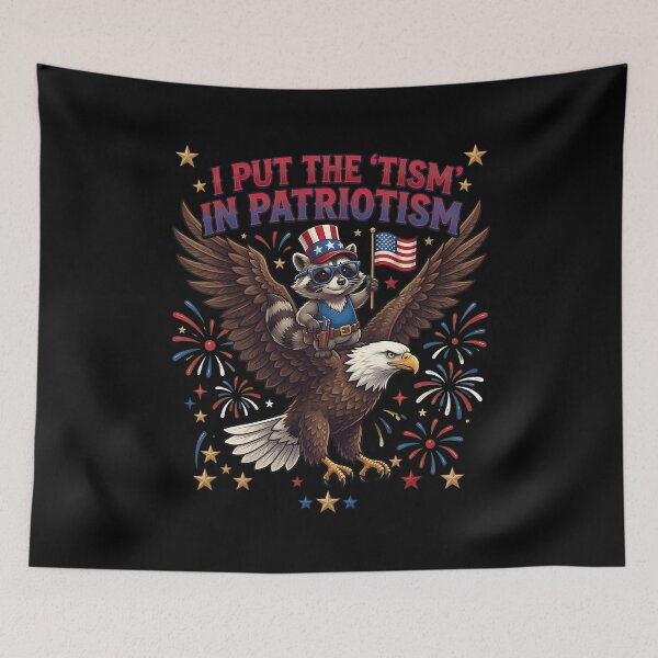 Item preview, I Put the Tism in Patriotism Funny Autism Meme Raccoon Eagle designed and sold by gre-good-sweet.