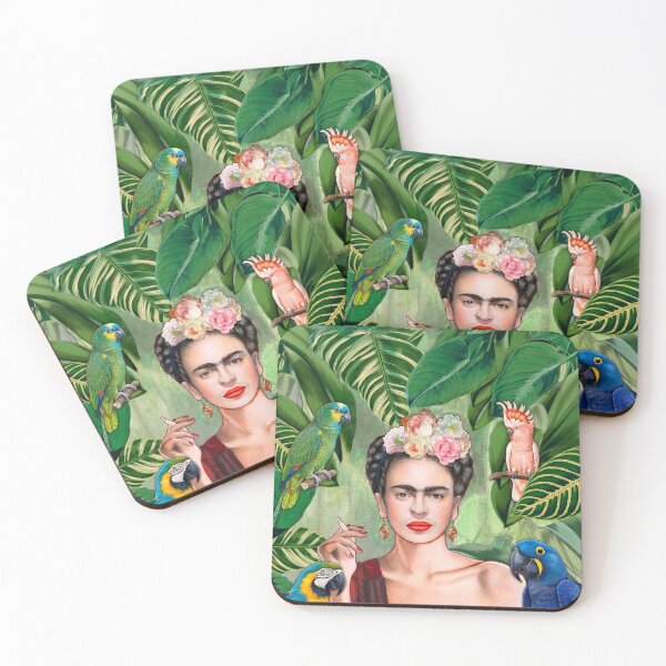 Item preview, Tropical Frida – Exotic jungle portrait with parrots designed and sold by Artdavesalzburg.
