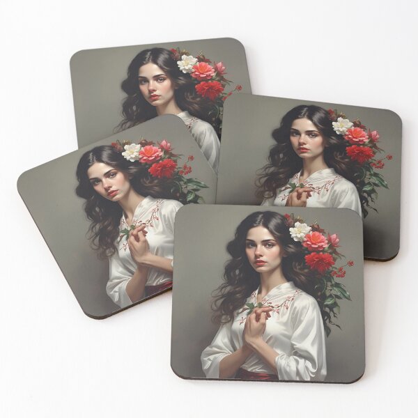 Item preview, Woman with flowers wall art print designed and sold by MK26Designs.