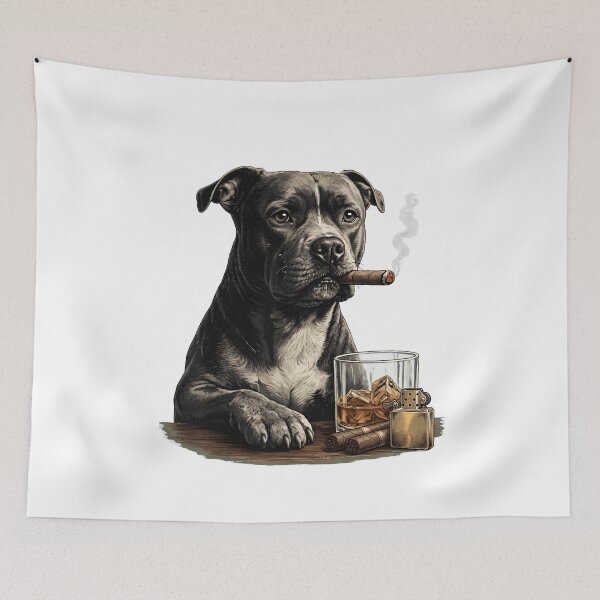 Item preview, funny pitbull meme smoking cigar whisky dog dad lovers designed and sold by ber-flora.