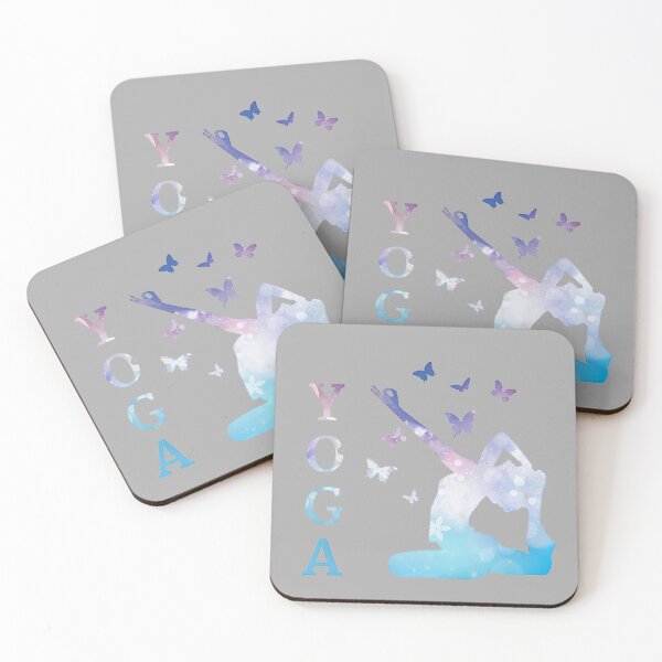 Item preview, Serene Yoga Tree Pose – Blue Watercolor Gradient with Butterflies designed and sold by RaresS.