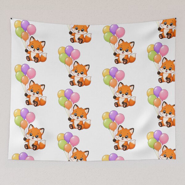 Item preview, Cute Fox Holding Colorful Balloons Birthday Art designed and sold by Seculinator.
