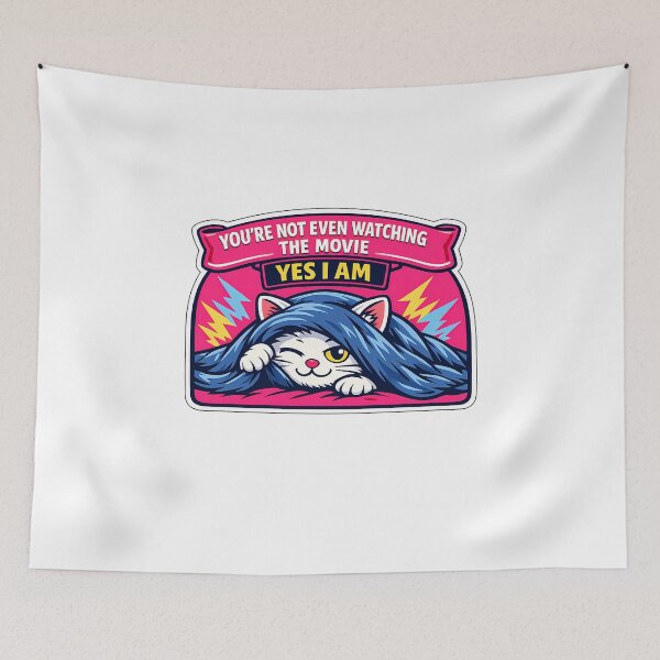 Item preview, Cute Cat Paw Blue Blanket Watching Movie Sticker designed and sold by MIROUZ2000.