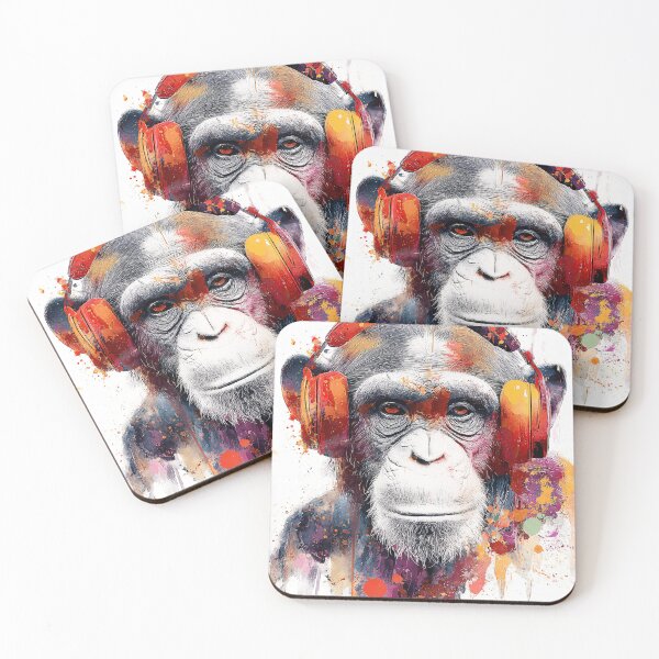 Item preview, DJ Monkey Business Ape With Orange Headphones Color Splash designed and sold by GrinGalore.